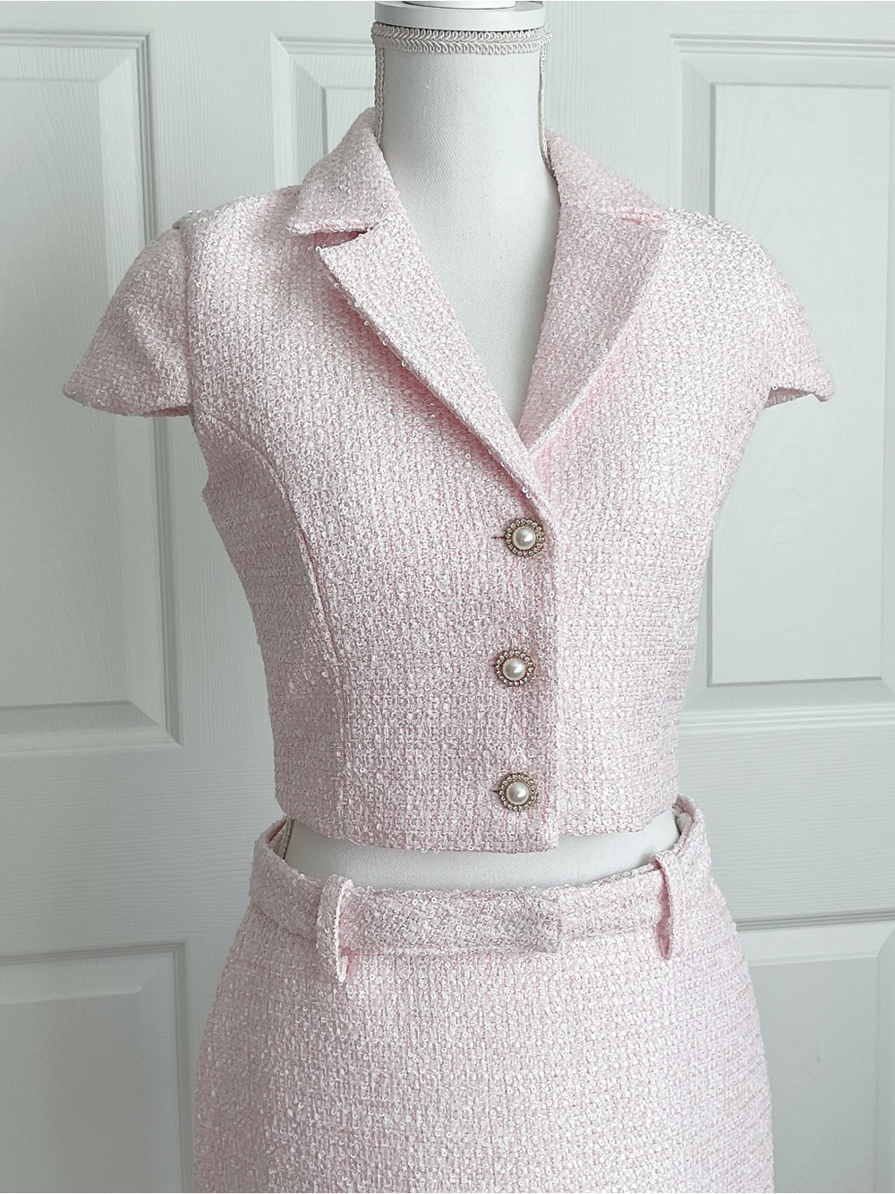 NWT Meshki Mercer Tweed Top & Skirt Set in Fairy Floss Pink - Picture 3 of 9